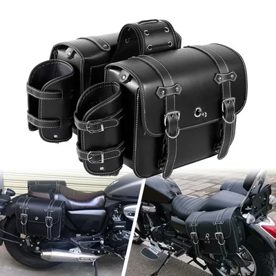 Black Motorcycle  SaddleBags w/ Cup Holder For Harley Electra Glide Road King Foto 1 de 4