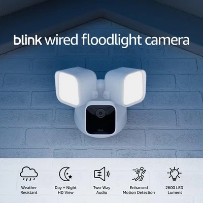 NEW Blink Outdoor Wired Floodlight Security Camera HD video 2-way audio - WHITE