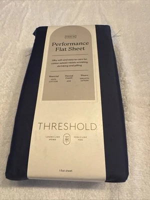 Threshold Performance Flat Sheet Twin XL Metallic Blue Smooth Sateen Bedsheet - Image 1 of 2