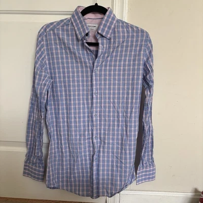 Camisa de vestir Duchamp London a cuadros 14,5 x 37 para hombre azul rosa 100 % algodón Foto 1 de 4