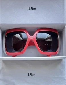 Christian Dior VINTAGE RARE Red Oversized Chrome Trim Sunglasses &Case MINT COND - Picture 1 of 15