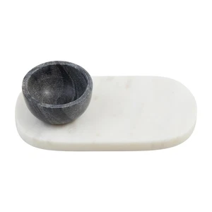 Mud Pie Black Marble Dip Tray; Tray 8" x 4 1/4" | dip 3" x 1 1/2" Dia,Trays - Picture 1 of 2