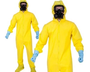 Mens HAZMAT Suit Halloween Chemical Hazard Adult Yellow Fancy Dress Costume Dead - Picture 1 of 5