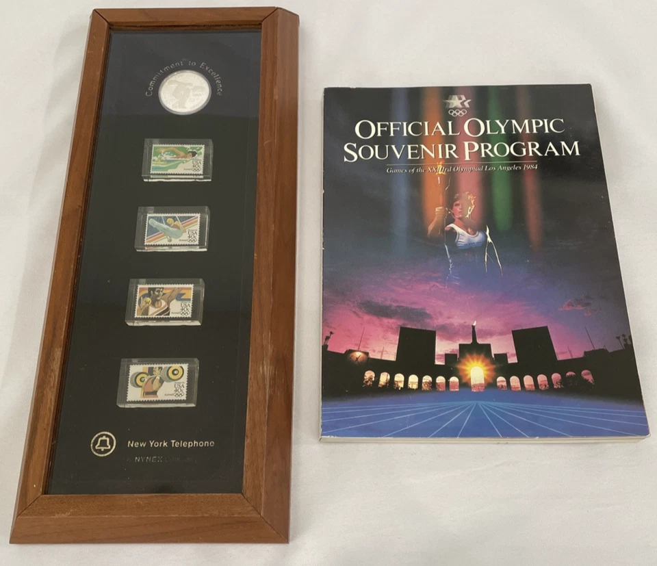 1984 LA Olympics Commemorative 1983-S Silver Dollar + USPS Stamps Plaque+ Progrm - Image 1 of 4