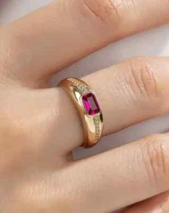 Womens Engagement Simulated Red Ruby 14K Yellow Gold Plated 2Ct Emerald Cut Ring - Picture 1 of 5