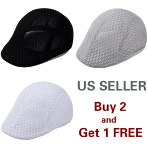Duck Mesh Summer Gatsby Cap Mens Ivy Hat Golf Driving Sun Flat Cabbie Newsboy - Picture 1 of 10