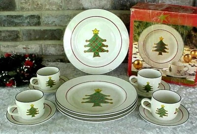 Винтажный набор столовой посуды клетчатая елка керамика Рождество глобальный дизайн 12 шт. коробка - Изображение 1 из 4