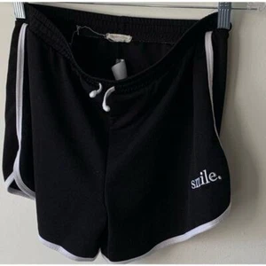 70s-Style Girls Juniors Short Running Shorts Black with White Stripes - Picture 1 of 3