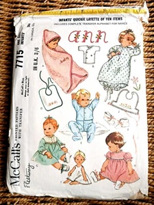 Vintage McCalls Sewing Pattern 7715 Baby Layette Alphabet Embroidery Transfer OS - Picture 1 of 3