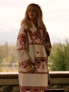 KELLY REILLY BETH DAMEN-LANGER MANTEL PINK BEDRUCKT DUTTON - Bild 1 von 8