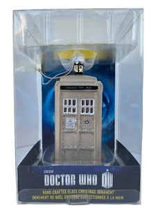 Doctor Who TARDIS Police Box 50th Anniv.Silver Glass Christmas Tree Ornament NEW - Picture 1 of 6