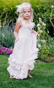 Dollcake Girl Dress 4 Ruffle Halter Blush Ivory Maxi Dress Cottage Core Cotton - Picture 1 of 8