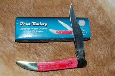 Frost 3.5" Little Cheetah Toothpick Folding Pocket Knife - Red Bone Handles - Image 1 of 2