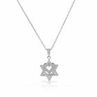 Sterling Silver White Clear CZ Jewish Star of David Love Heart Pendant Necklace