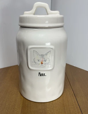 Rae Dunn Canister Artisan Collection Cat Treat Jar Ivory Purr By Magenta - Image 1 of 4
