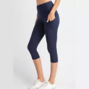 Capri Leggings With Pockets Navy - Large - Picture 1 of 4