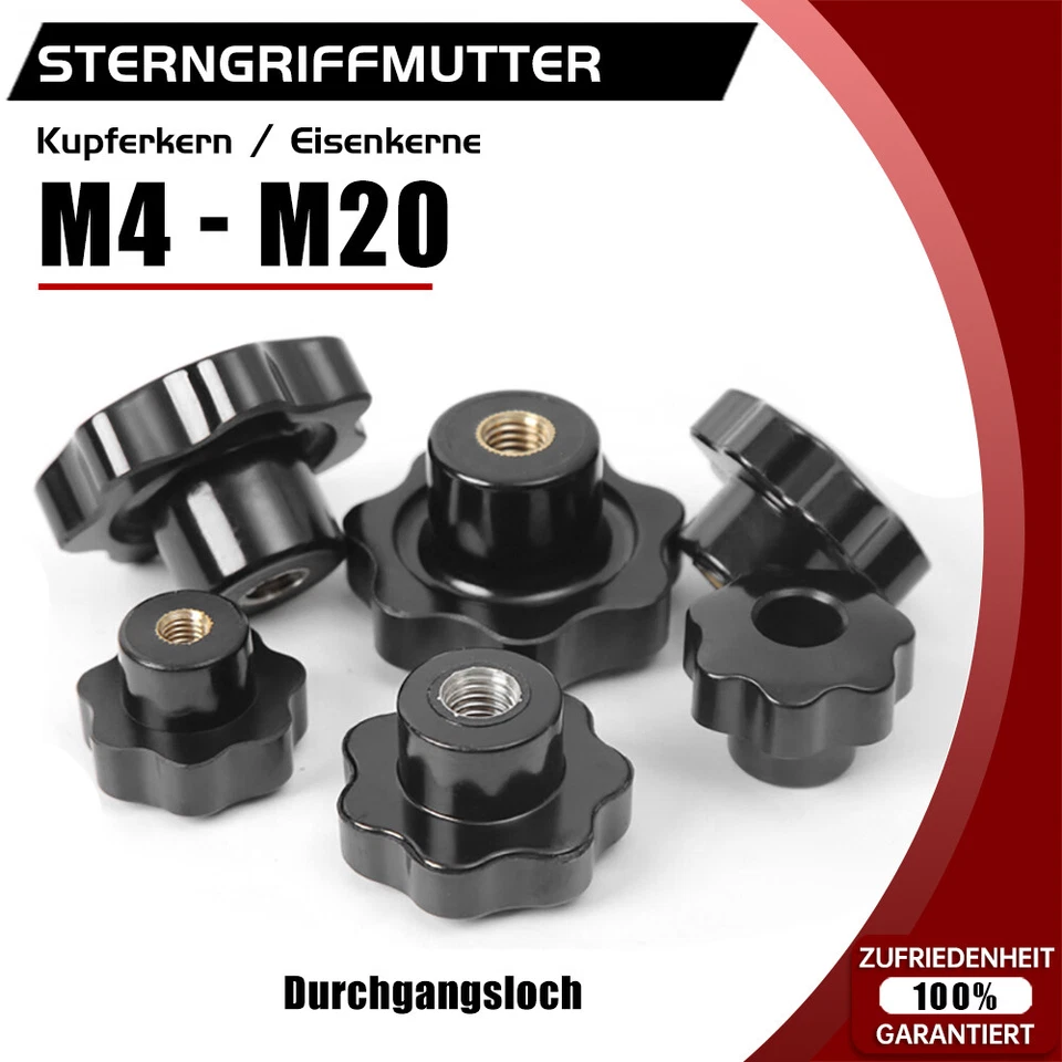Sterngriff Mutter M4 - M20 Dreh Griff Rändelmutter Durchgangsloch Sternmutter - Bild 1 von 4