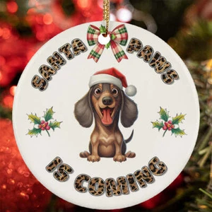 Funny Santa Paws Dachshund Dog Lover Christmas Ornament Gift Tree Decor Hanging - Picture 1 of 4