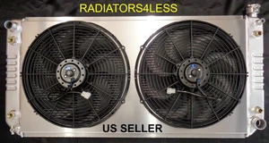 3 ROW ALUMINUM RADIATOR SHROUD 16" FANS 34" CORE CHEVY TRUCK SILVERADO C1500 5.7 - Picture 1 of 2