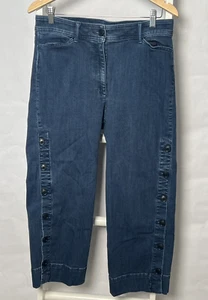 Talbots Wide Leg Denim Crop Pant Womens 12 High Rise Stretch Button Leg Detail - Picture 1 of 14