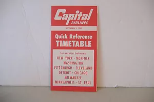 CAPITAL AIRLINES~HORARIO DE REFERENCIA RÁPIDA~ 1 DE SEPTIEMBRE DE 1953 - Imagen 1 de 5