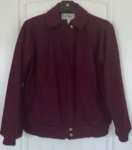 LL Bean Damen Bomberjacke Wolle Med. Weinrot Vintage rot Flanell gefüttert USA Arbeitskleidung - Bild 1 von 24