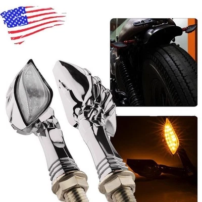 2x Universal Motorcycle Chrome Skull LED Turn Signal Light For Honda Harley Foto 1 de 4
