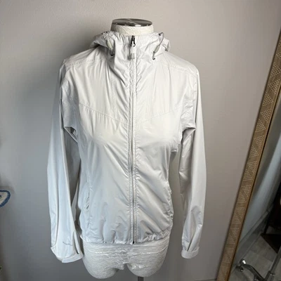 Chaqueta de lluvia Eddie Bauer para mujer pequeña ~ blanca con capucha borde de clima  Foto 1 de 4