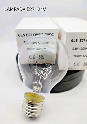Lampadina Goccia E27  24V  60W  100W  60x105mm Lampada Alta Temperatura 300° - Immagine 1 di 3