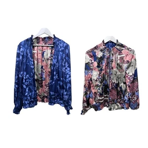 Chicos Wmns Reversible Floral Print Silky Bomber Jacket Full Zip Measures Large - Picture 1 of 12