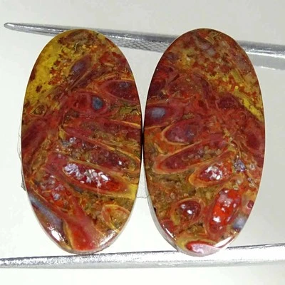 24.40Cts Natural Red Palm Root Agate Oval Pair Cabochon Loose Gemstone 12x24x4mm - Image 1 of 4