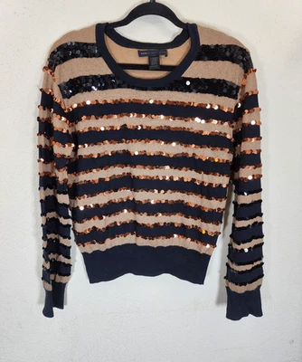 Suéter Marc by Marc Jacobs lantejoulas médio mistura de seda listrado dourado preto quadrado - Imagem 1 de 4