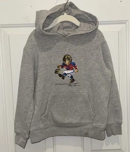 POLO Ralph Lauren Polo Bear Football Hoodie Pullover Boys Size 6 Gray See Photos - Picture 1 of 10
