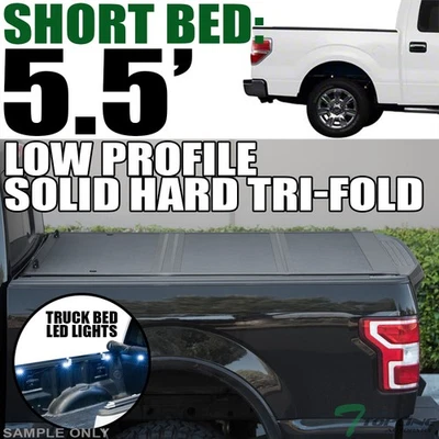 Topline For 2004-2014 Ford F150 5.5 Ft Bed LoPro Hard Tri Fold Tonneau Cover+LED - Image 1 of 4
