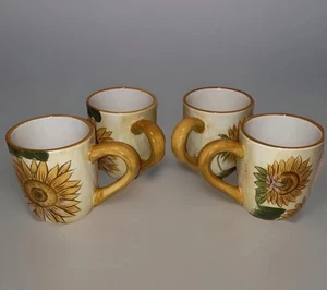WCL Vintage handbemalt Keramik gelb Sonnenblume Kaffee Tee Tassen Becher 4er Set - Bild 1 von 7