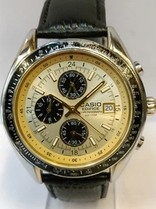 CASIO EDIFICE CHRONOGRAPH QUARTZ GOLD DIAL EF-503 JAPAN MEN'S WORKING CONDITION - Picture 1 of 20