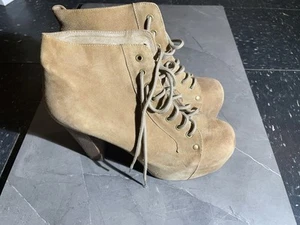 JEFFREY CAMPBELL LITA PLATFORM ANKLE BOOTS SHOES 9.5 in TAN SUEDE LEATHER - Picture 1 of 9
