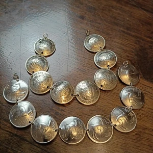 Vintage Münzarmband ausländisch silberfarben Peru 2 Stück Stil 5 Tupac Lama  - Bild 1 von 8