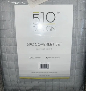 510 Design Otto King/California King Set 3 Pezzi Copriletto/Grigio, Nuovo con etichette - Foto 1 di 4