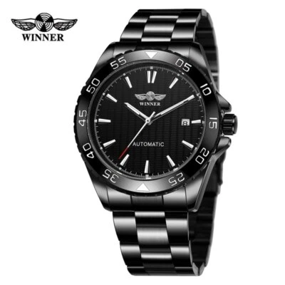 Luxury Brand Date Display Black Dial Mens Watch Stainless Steel Strap Wristwatch - Image 1 of 4