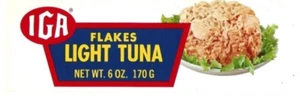Vintage IGA Light Tuna Flakes Can Label Chicago Illinois Recipe - Picture 1 of 2
