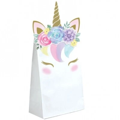 Unicorn Baby Treat Bags 8 Pack Paper 8" x 4.5" Unicorn Favor Bag Party Supplies - Image 1 of 2