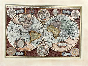 ANTIGUO MAPA MUNDIAL FACSÍMIL FRANCÉS EA.20THC nova totius terrarum orbis popa Berey - Imagen 1 de 1