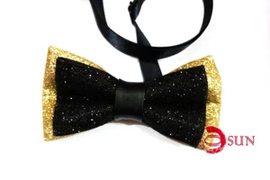 Mens PVC Faux Leather Gold Golden Black Shining Bow Tie Bowties Wedding Party - Picture 1 of 3
