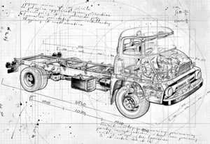 Impresión de póster artístico recortado dibujo línea técnica camión camión Thames Trader - Imagen 1 de 1