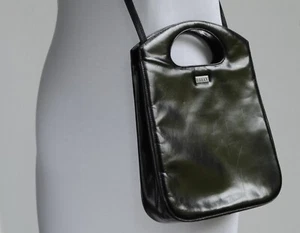 Vintage BALLY , BLACK LEATHER SHOULDER BAG / TOTE GRAB BAG , DETACHABLE STRAP - Picture 1 of 17