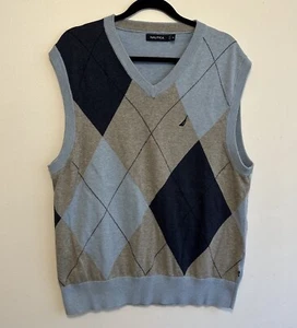 NAUTICA Diamond Blue And Gray Vest Sweater MEN'S XL - Picture 1 of 7
