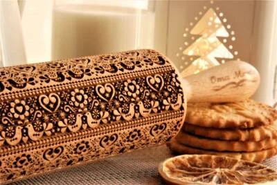 Birds Carved Mold Embossed Dough Roller Engraved Rolling Pin Cookie embosser - Image 1 of 4