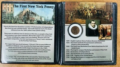 Moneda de un centavo original de Nueva York 1789 "VOC" conducto de cobre en una carpeta Foto 1 de 4