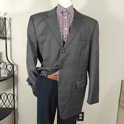 Abrigo Blazer Deportivo Jones New York Para Hombre Tres Botones Gris A Cuadros Lana Talla 48L Foto 1 de 4